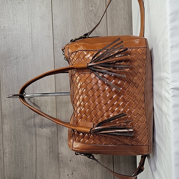 Noonday Collection Handbags - Noonday Collection Woven Whiskey Brown Leather Shoulder Bag